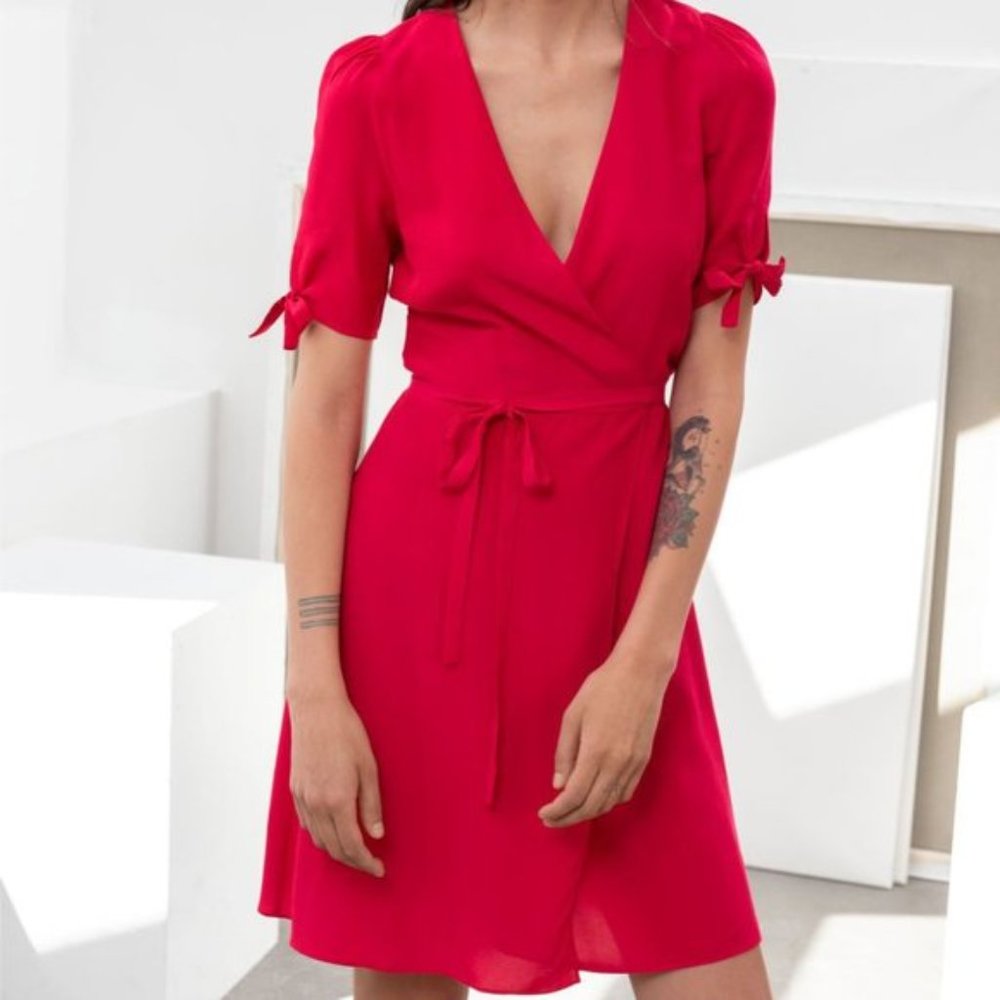 NWT & Other Stories Red Wrap Tie sleeve Dress NWT 6